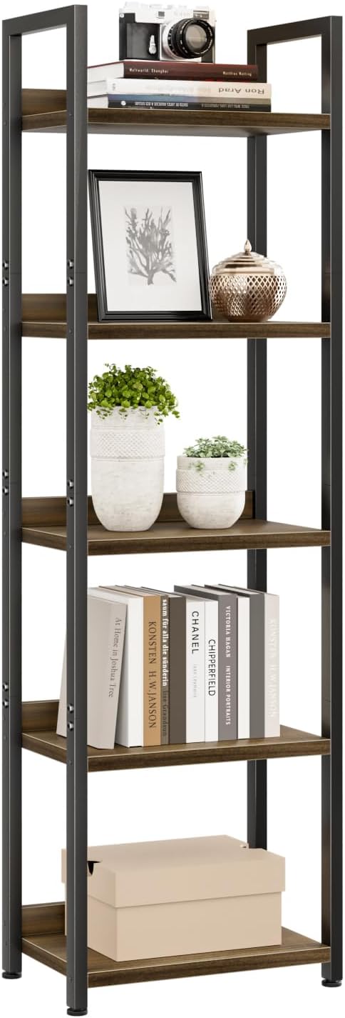5-Tier Vertical Storage Shelf – Dark Wood & Matte Black Frame — image 28