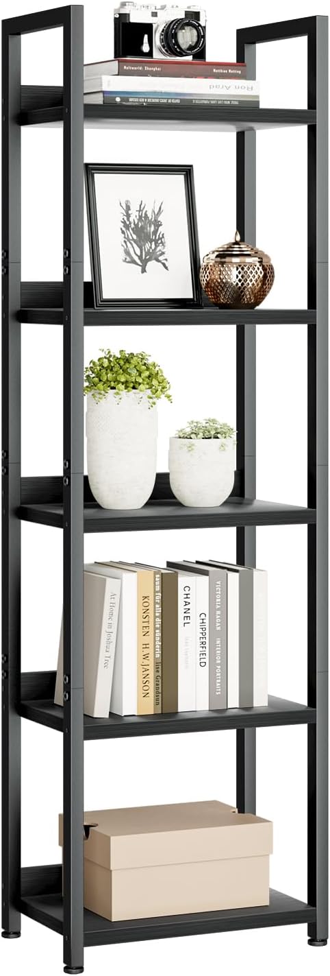 5-Tier Vertical Storage Shelf – Dark Wood & Matte Black Frame — image 13