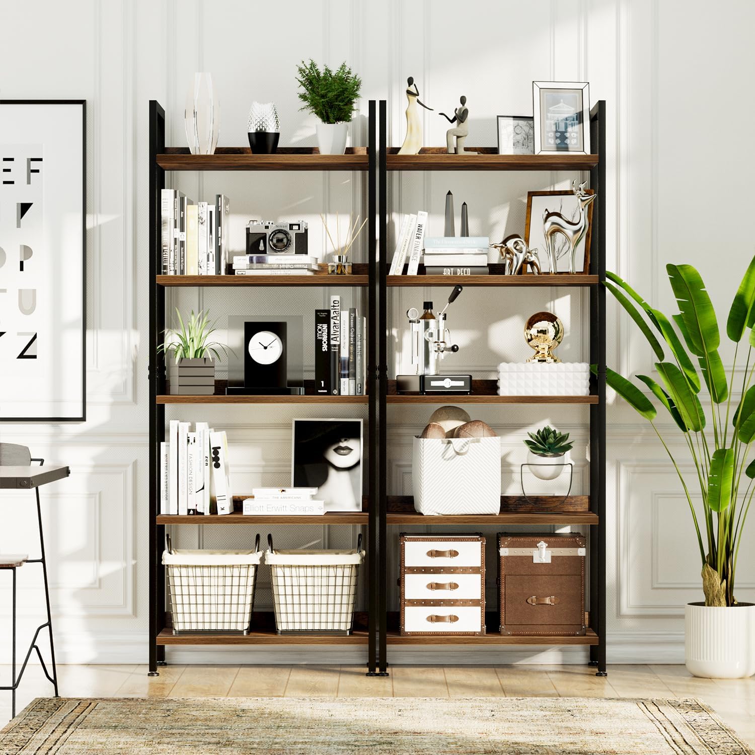5-Tier Vertical Storage Shelf – Dark Wood & Matte Black Frame — image 5