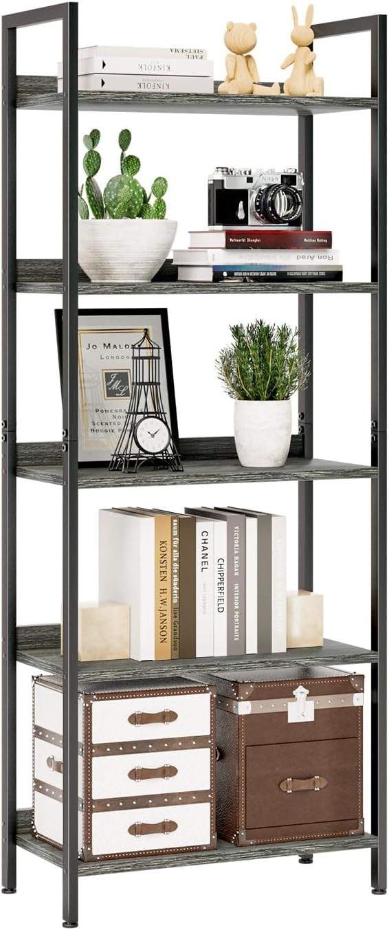 5-Tier Vertical Storage Shelf – Dark Wood & Matte Black Frame — image 38