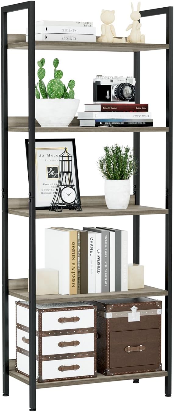 5-Tier Vertical Storage Shelf – Dark Wood & Matte Black Frame — image 30