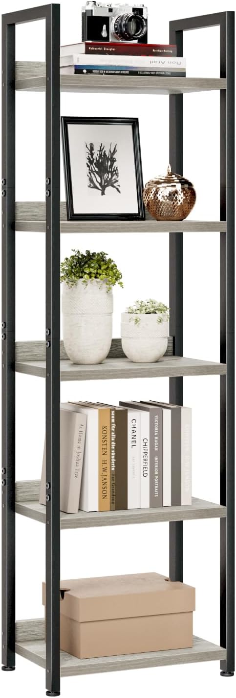 5-Tier Vertical Storage Shelf – Dark Wood & Matte Black Frame — image 18