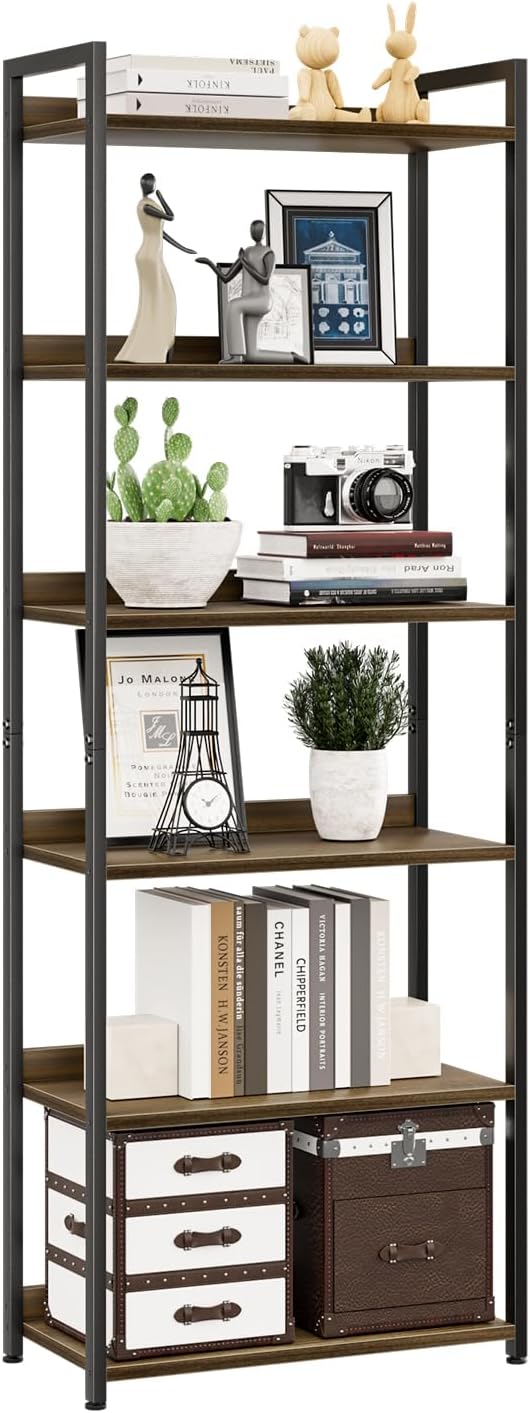 5-Tier Vertical Storage Shelf – Dark Wood & Matte Black Frame — image 33
