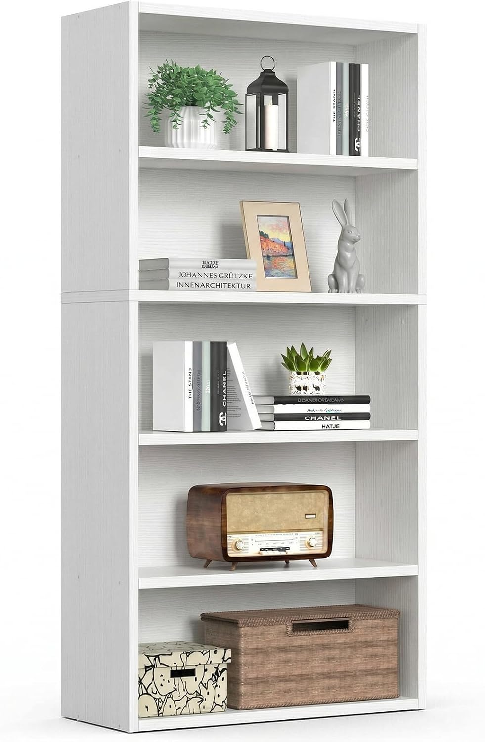 Black Wood Grain Bookcase — Modern 5-Tier Open Shelf — image 14