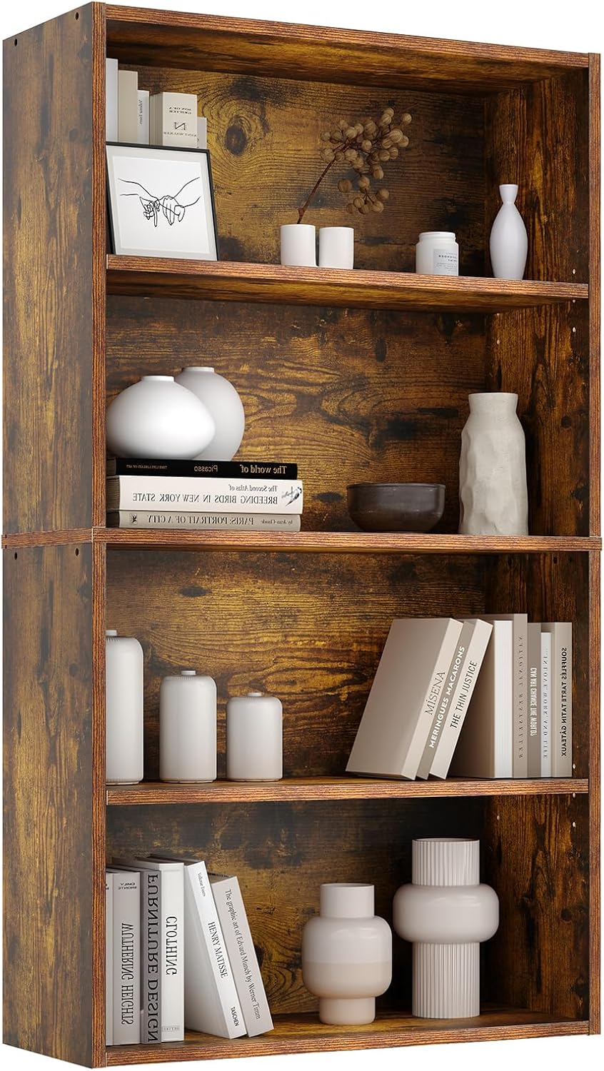Black Wood Grain Bookcase — Modern 5-Tier Open Shelf — image 9
