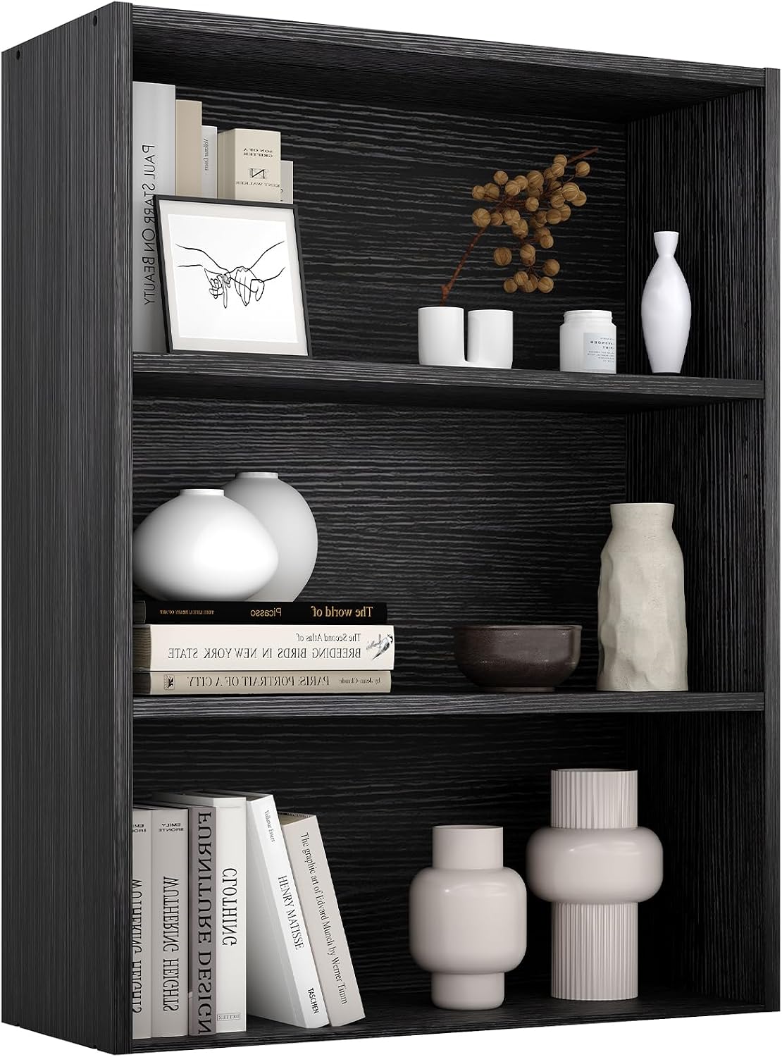 Black Wood Grain Bookcase — Modern 5-Tier Open Shelf — image 13