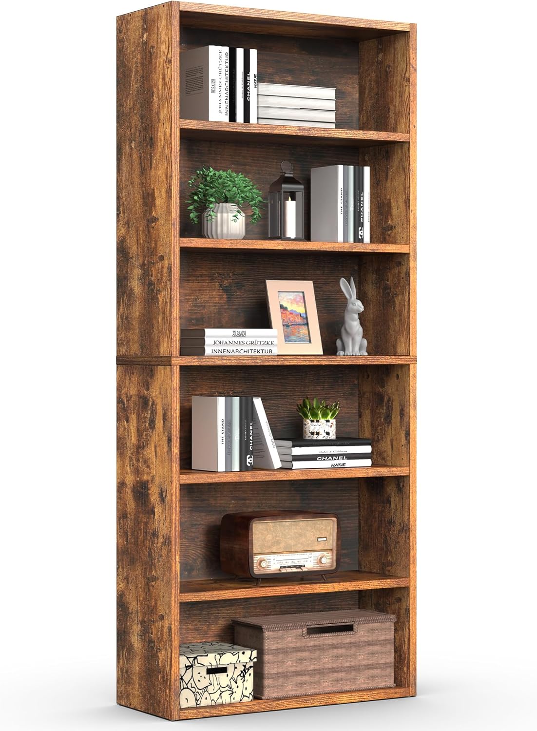 Black Wood Grain Bookcase — Modern 5-Tier Open Shelf — image 17