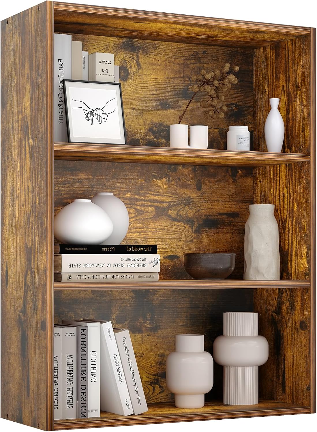 Black Wood Grain Bookcase — Modern 5-Tier Open Shelf — image 10