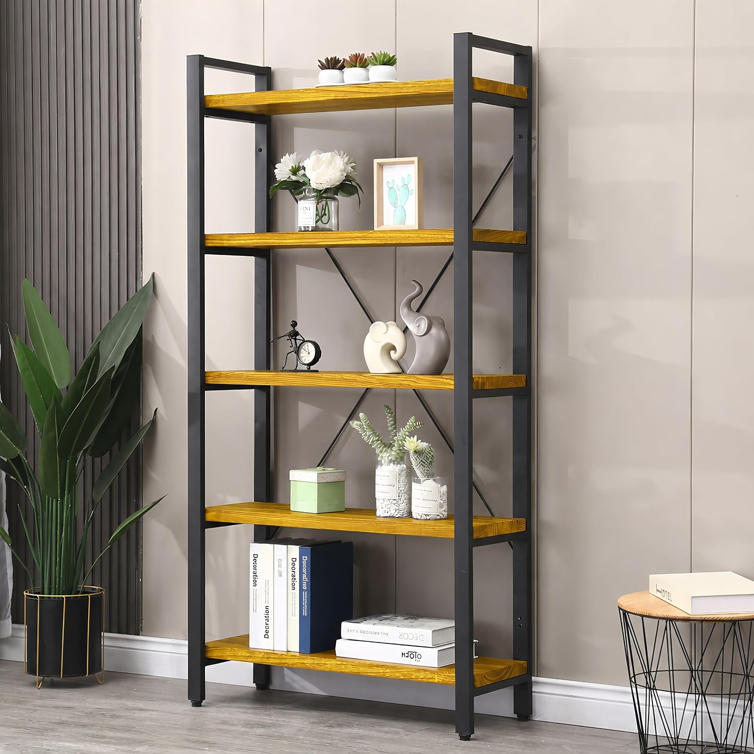 4-Tier Rustic Industrial Bookcase – Sturdy Metal & Wood Shelves — image 10