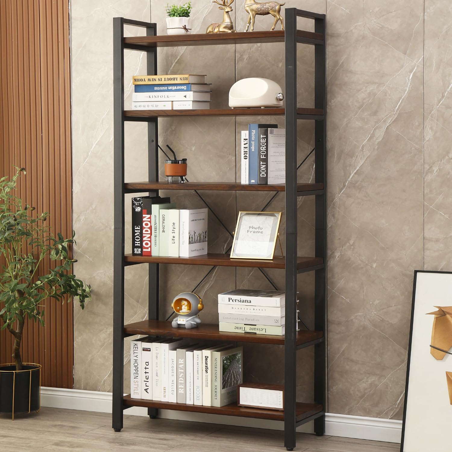 4-Tier Rustic Industrial Bookcase – Sturdy Metal & Wood Shelves — image 11