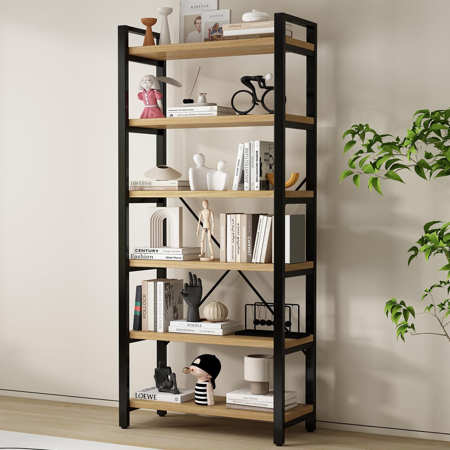 4-Tier Rustic Industrial Bookcase – Sturdy Metal & Wood Shelves — image 12