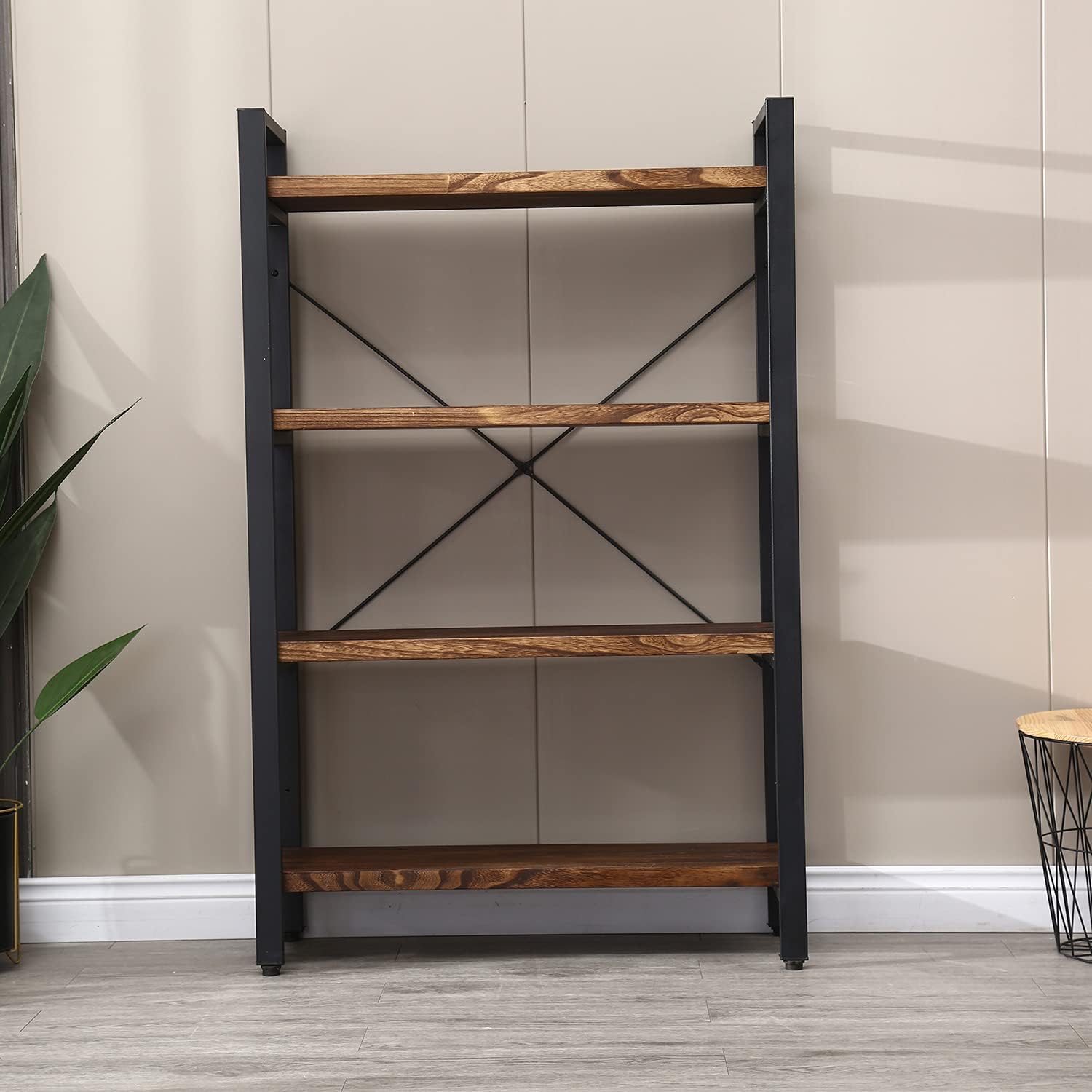 4-Tier Rustic Industrial Bookcase – Sturdy Metal & Wood Shelves — image 8