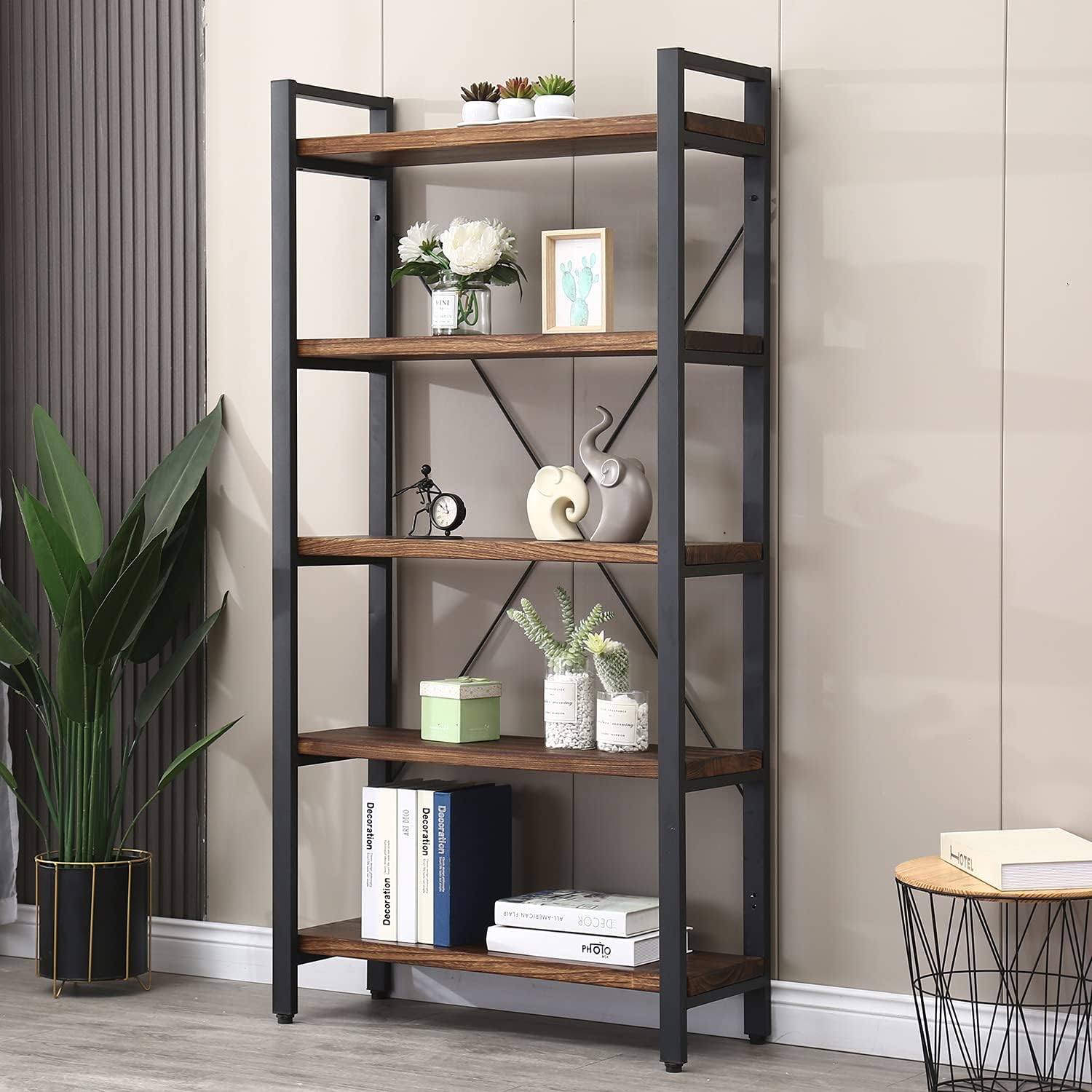 4-Tier Rustic Industrial Bookcase – Sturdy Metal & Wood Shelves — image 9