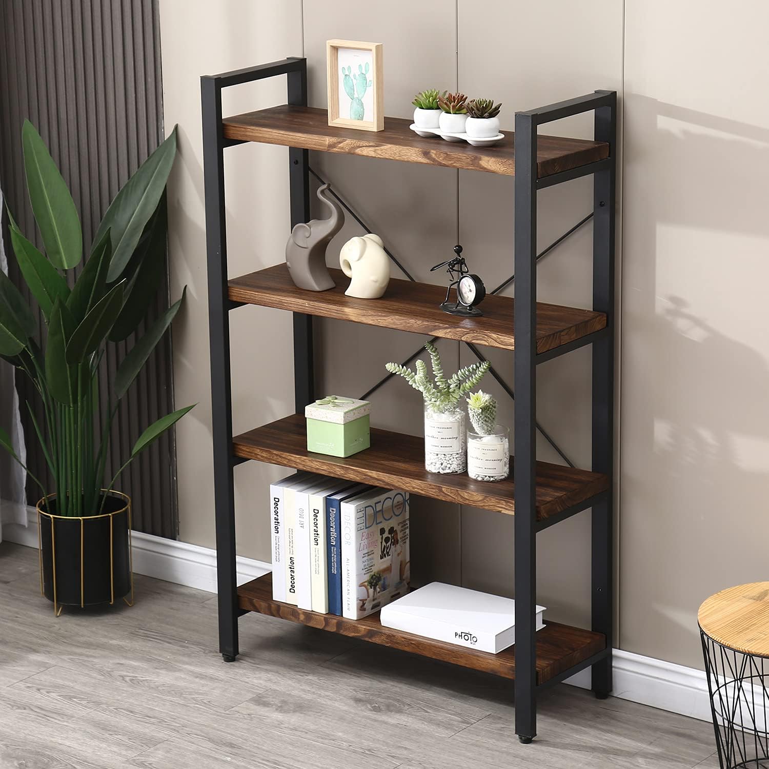 4-Tier Rustic Industrial Bookcase – Sturdy Metal & Wood Shelves — image 6