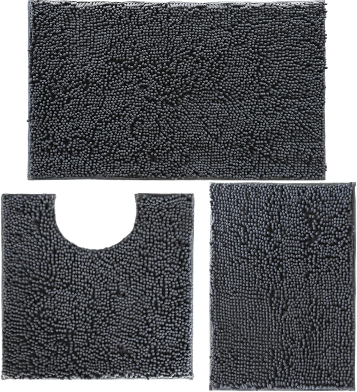 Dark Grey Chenille Bath Mat Set - Dark Grey Chenille Bath Mat & Rug