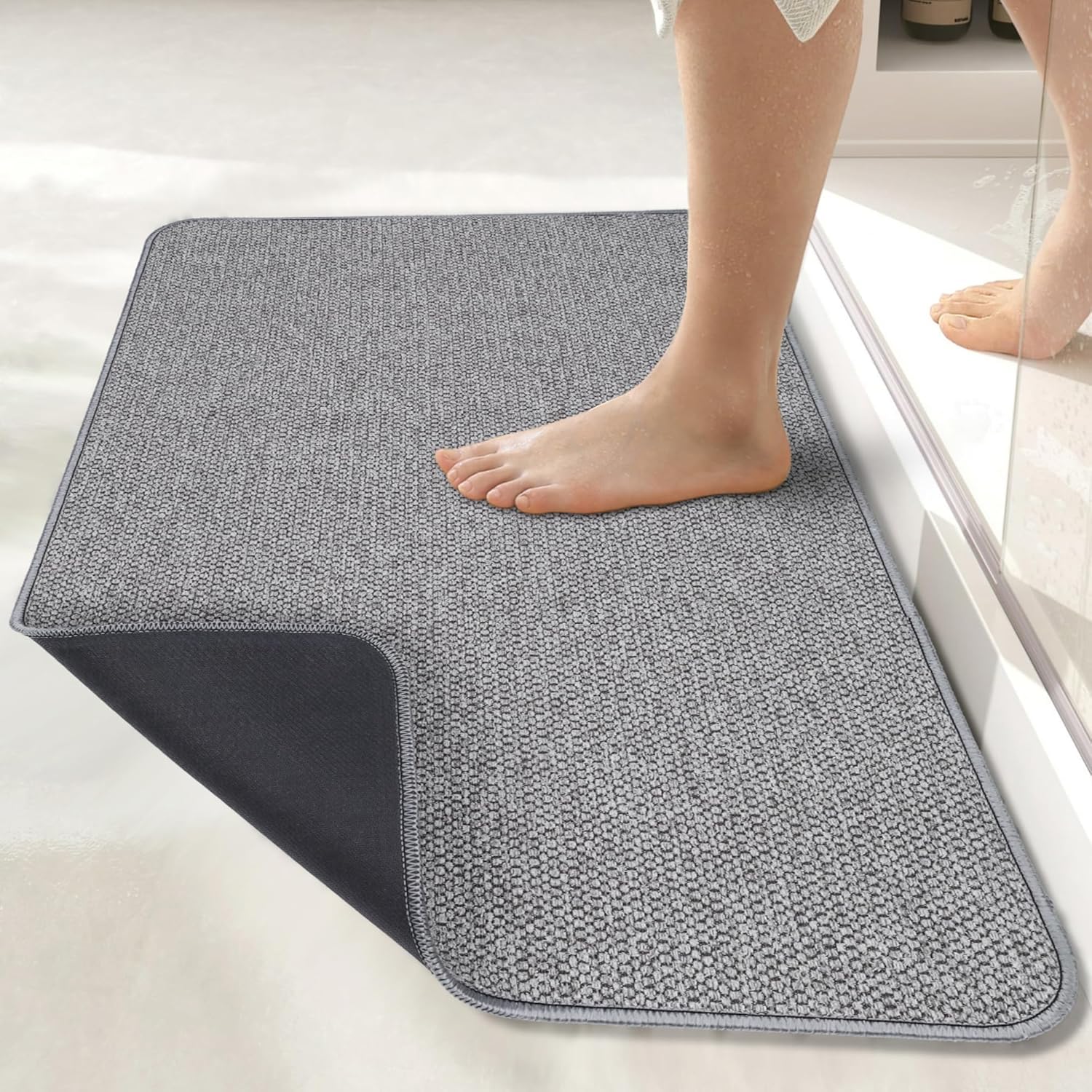 Ultra Absorbent Grey Bath Mat - Ultra Absorbent Grey Low Profile Bath