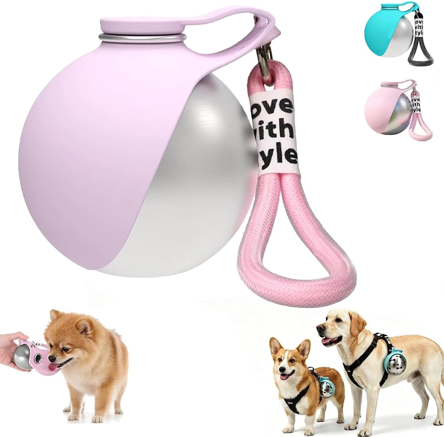Portable Pink Stainless Steel Pet Water & Snack Bottle