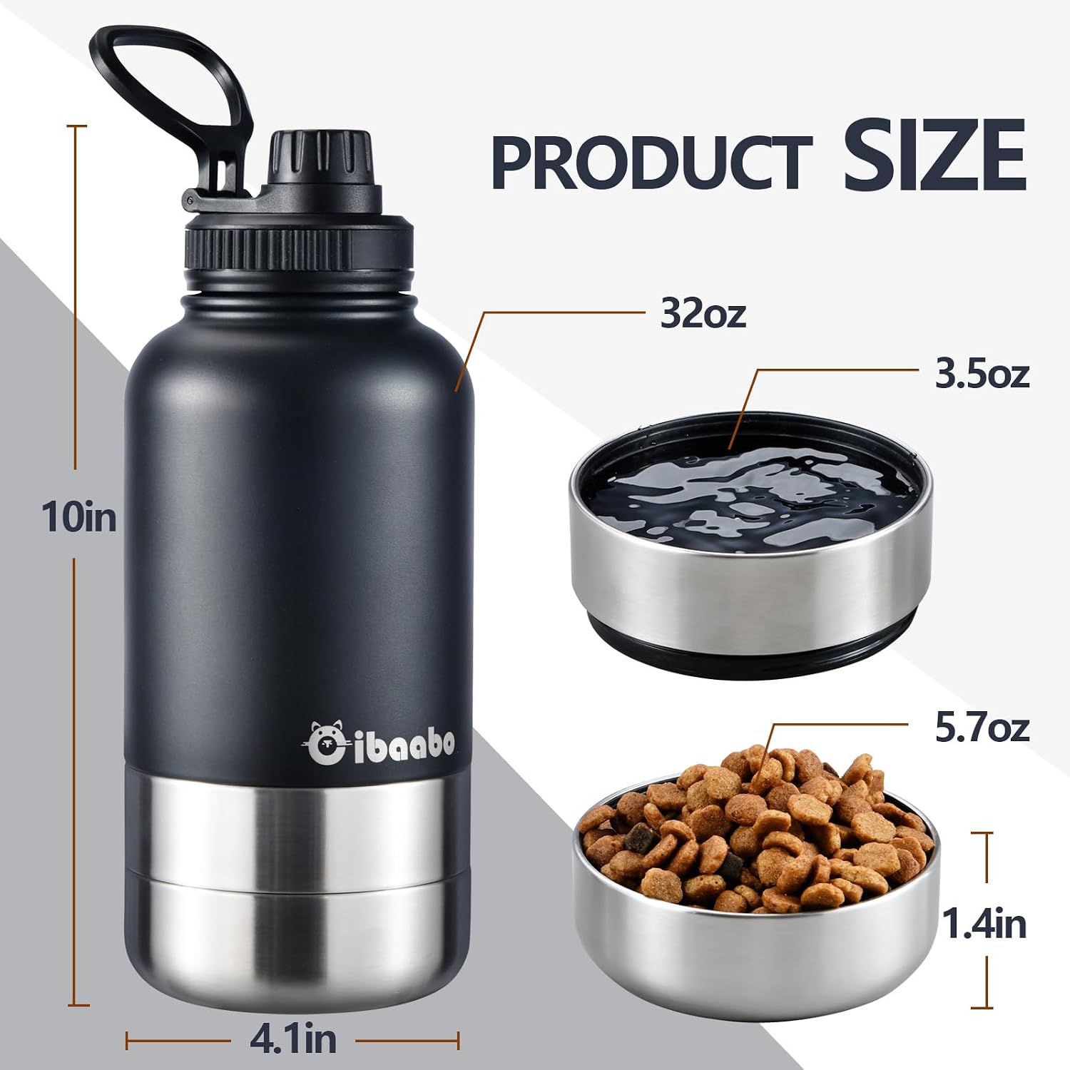 Ibaabo 32oz Black Insulated Pet Water Bottle - Hình 2