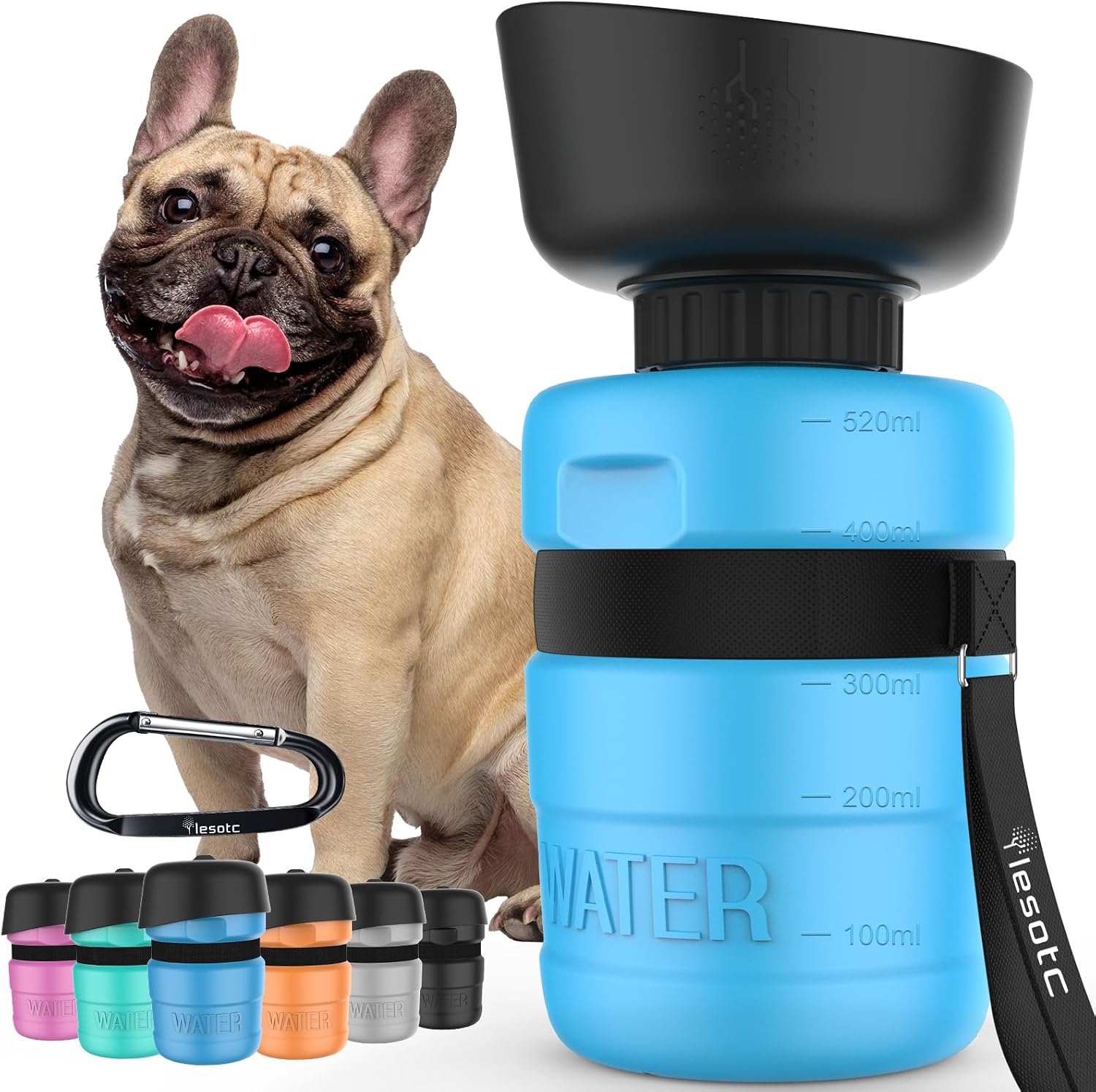 Portable Pet Water Bottle with Folding Bowl — Blue