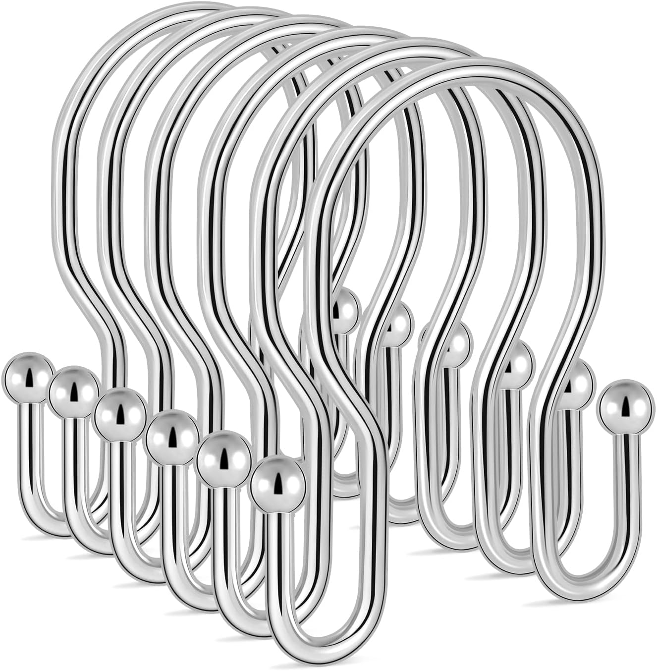 24 Pack Double Shower Curtain Hooks Rings, TENOVEL Double Sided Shower Curtain Hooks Rust Proof for Shower Curtain, Stainless Steel Bathroom Shower Hangers Rings for Shower Rods, Polished Chrome