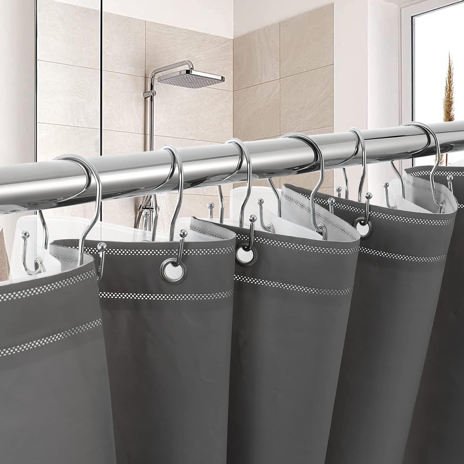 24 Pack Double Shower Curtain Hooks Rings, TENOVEL Double Sided Shower Curtain Hooks Rust