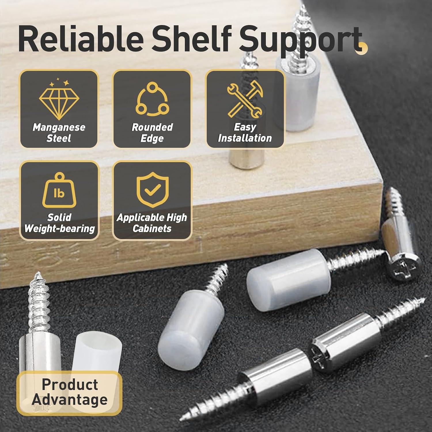 30 Pcs Self Tapping Screws Cabinet Laminate Support, Shelf Pins with Non-Slip Sleeve, Cabinet