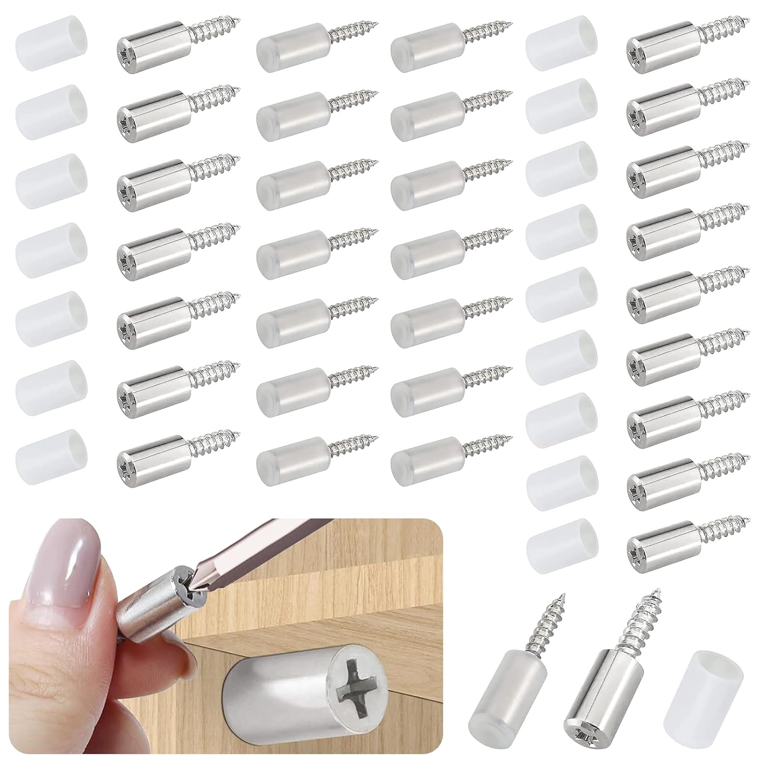 30 Pcs Self Tapping Screws Cabinet Laminate Support, Shelf Pins with Non-Slip Sleeve, Cabinet