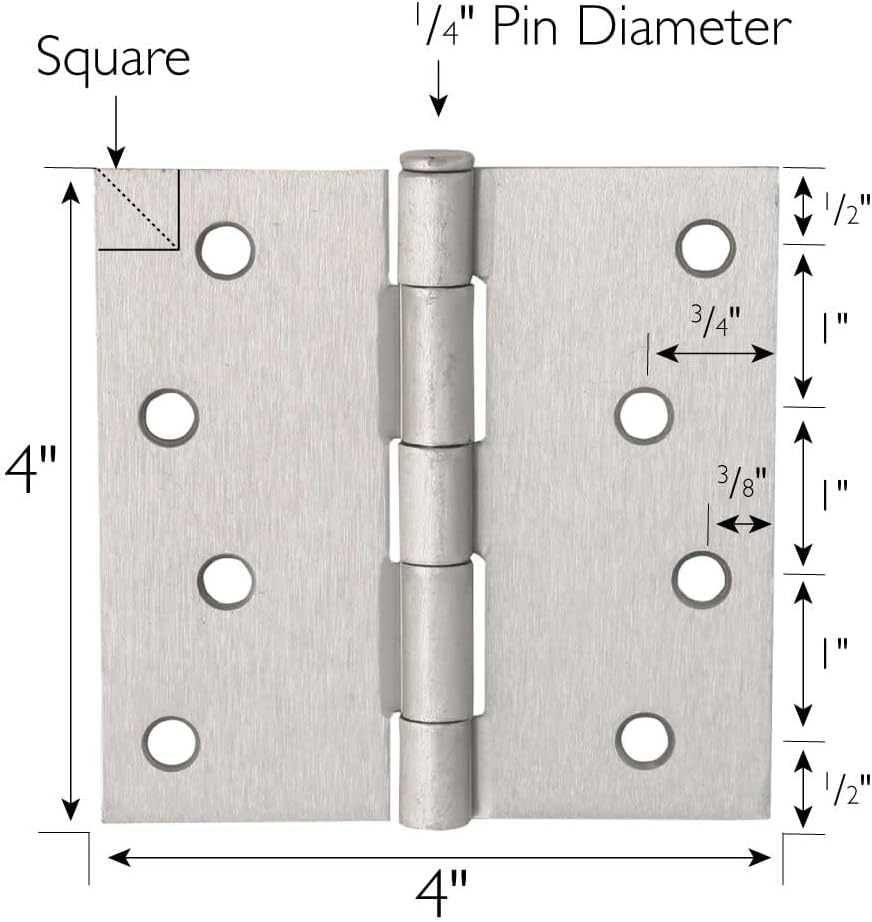 Design House Interior Door Hinge, 4″, Satin Nickel | Square Radius, Surface, Traditional, Steel,