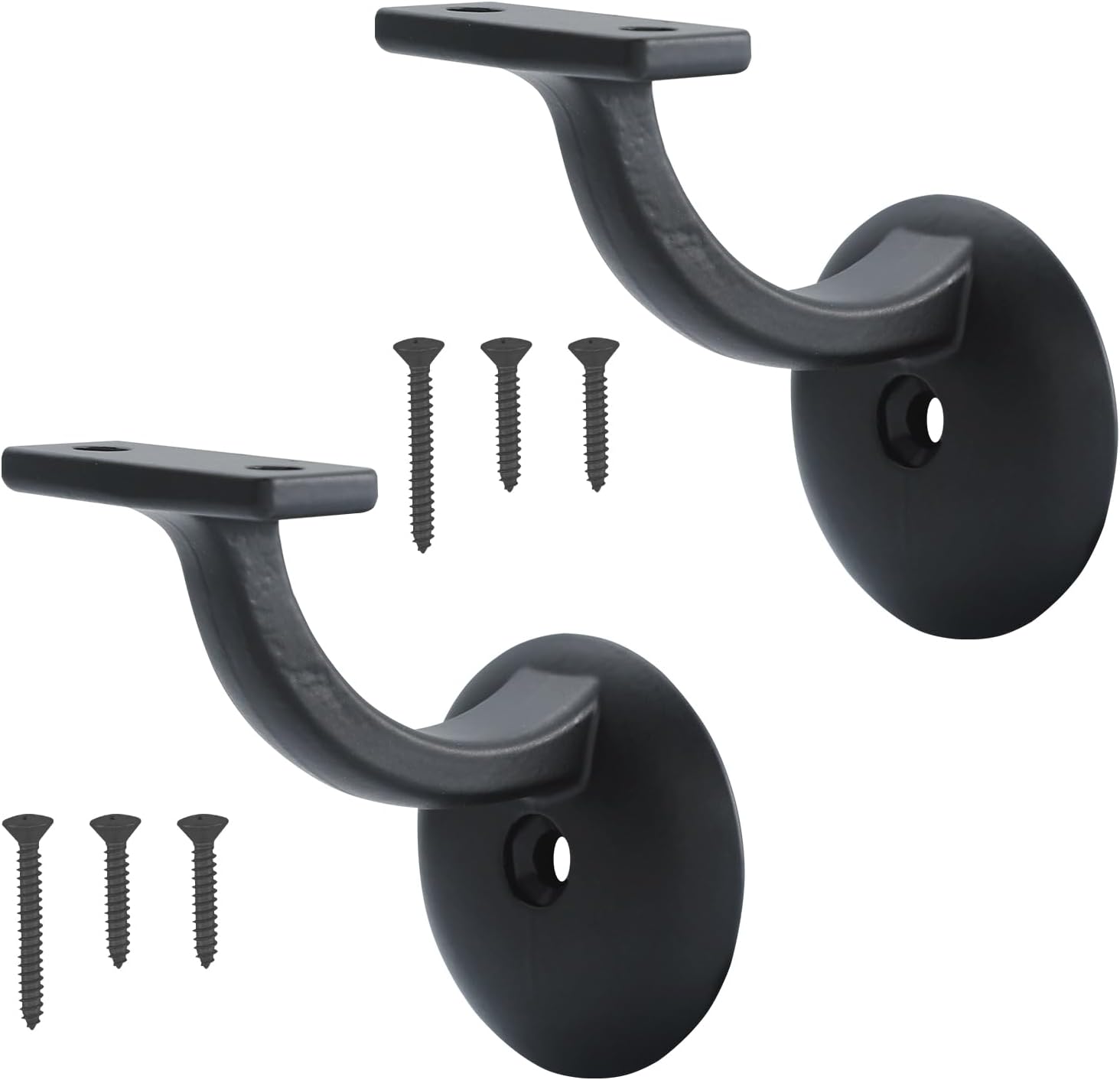 HOME MASTER HARDWARE Hand Rail Brackets for Stairs 2 Pack, Heavy Duty | Solid Zinc Construction, Wall Mount Design, Handrail Brackets for Indoor Stair, Matte Black Finish, Anti-Rust