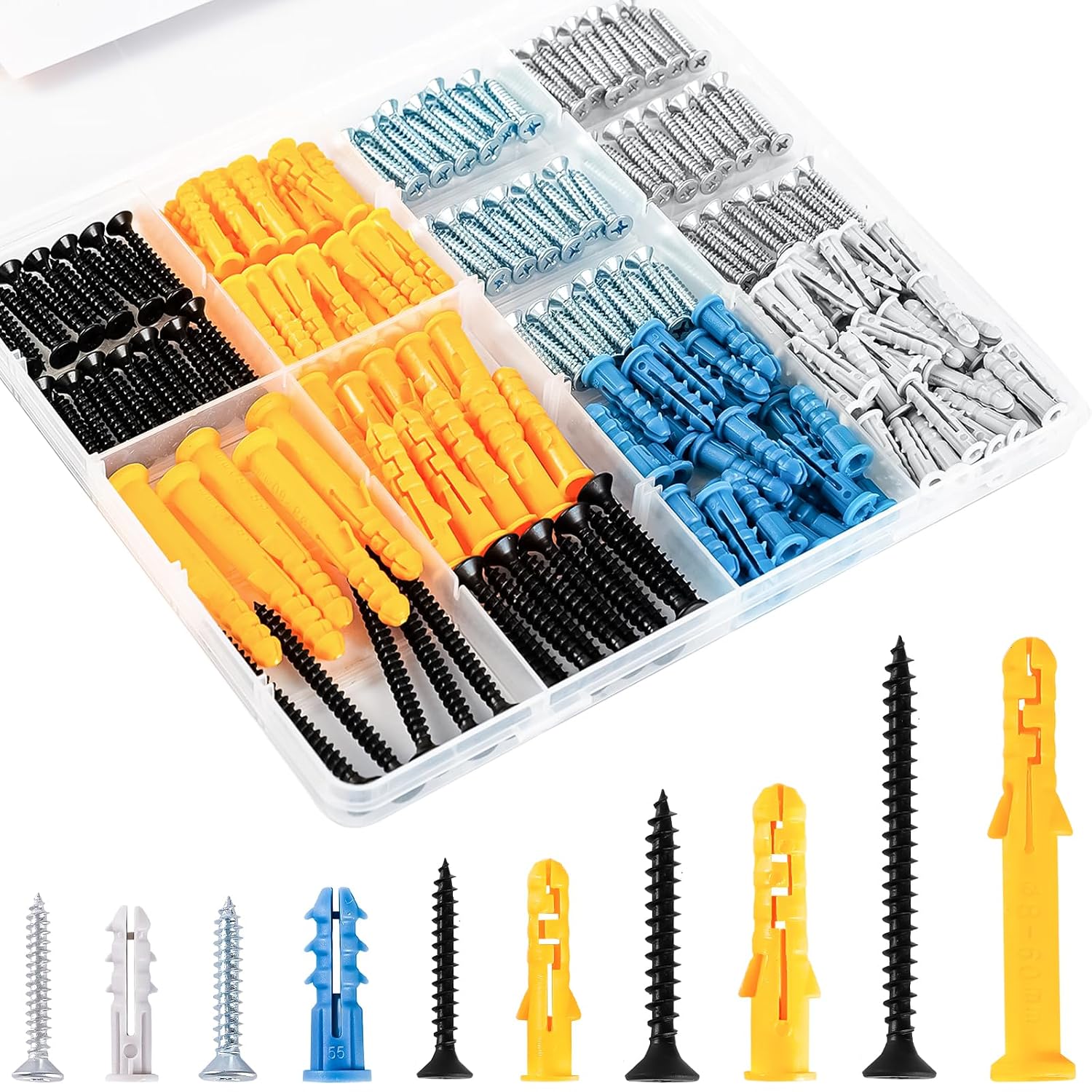 KURUI 270Pcs Wall Anchors Kit for Home Improvement and Decor, Replace Picture Hanging Nails with Drywall Anchors for Frame Canvas, Picture Hangers and Screws Assortment Kit, Concrete & Dry wall