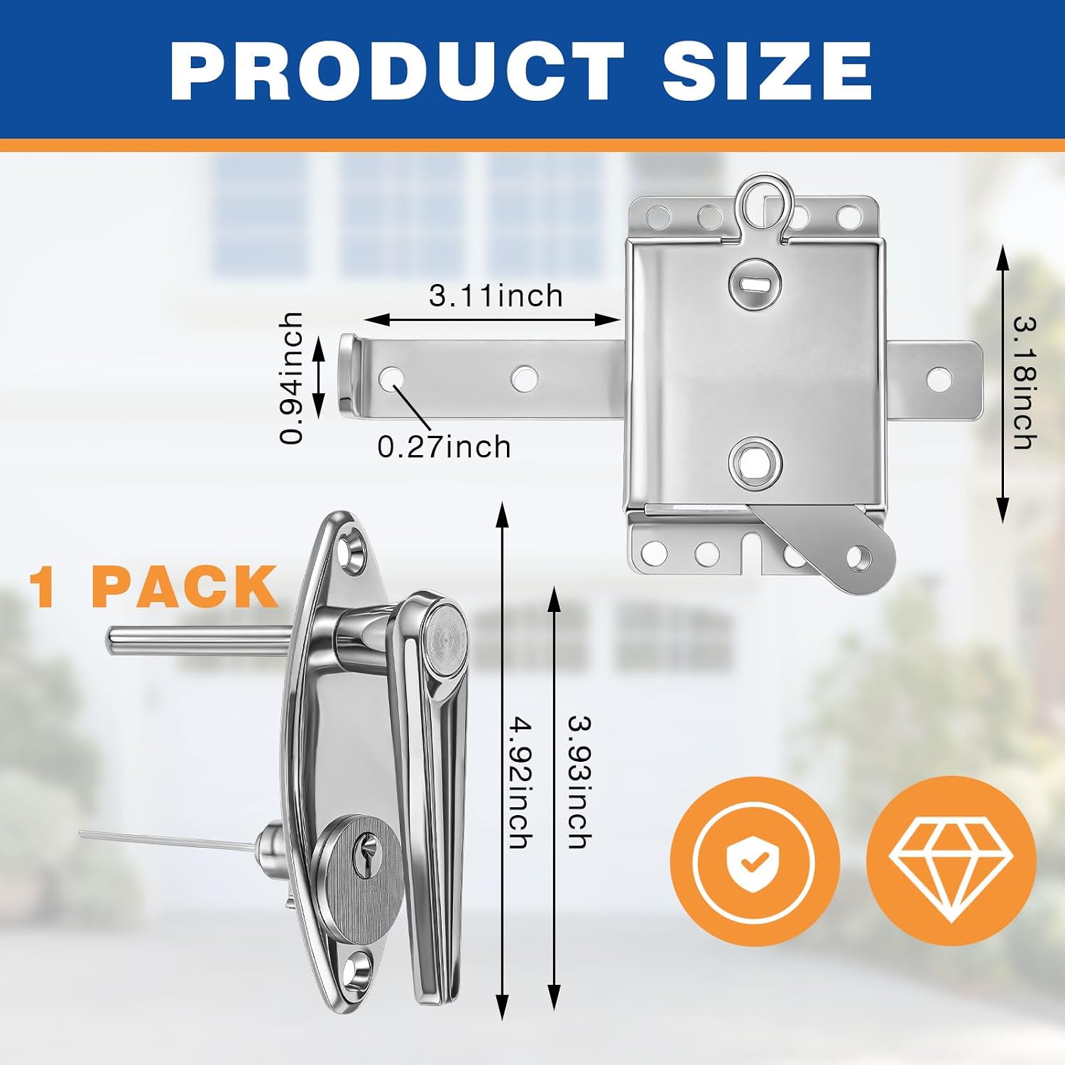 MorningRo 1 Set Garage Door Lock Kit Universal L-Handle Lock with Inside Side Latch