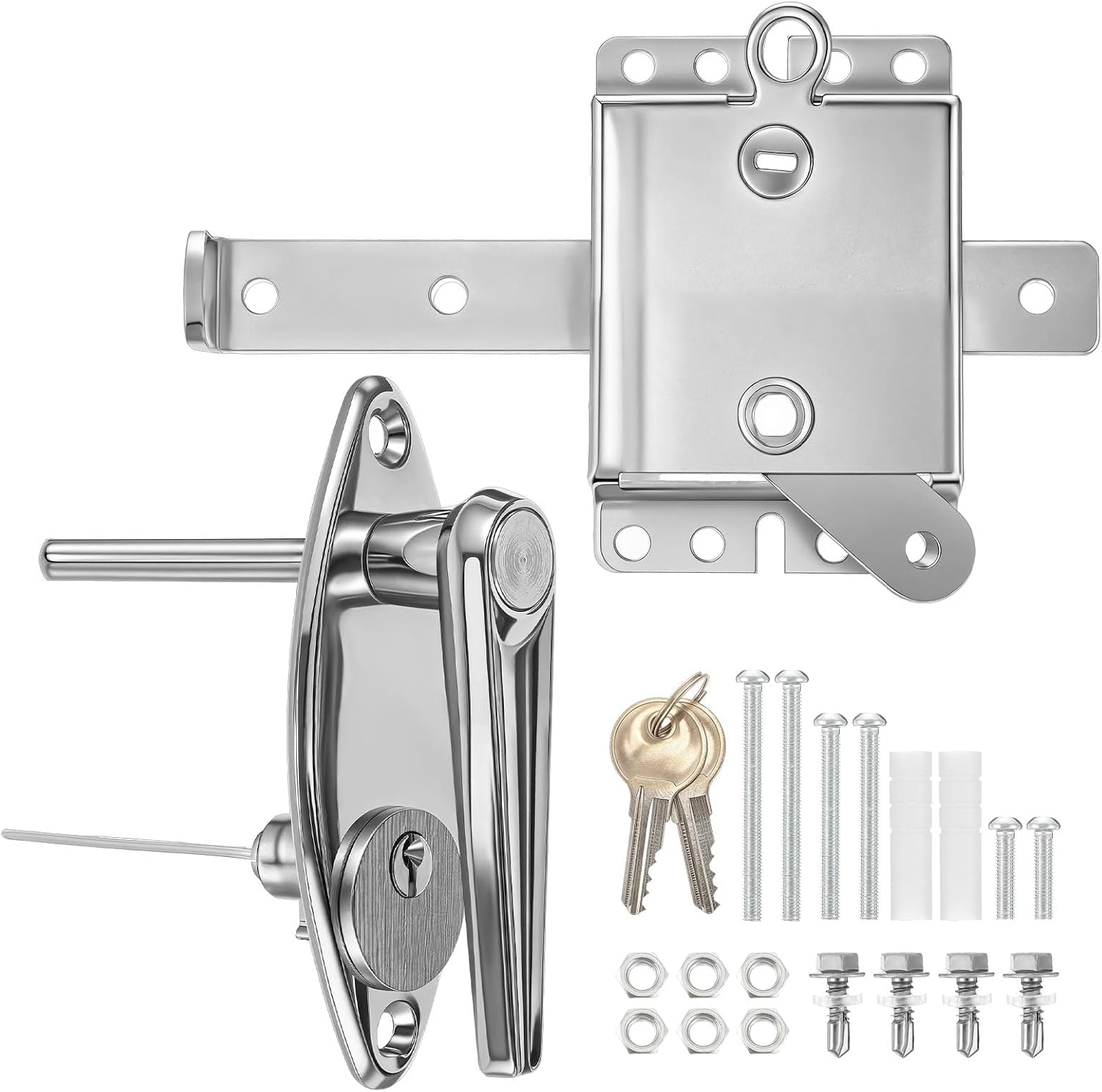 MorningRo 1 Set Garage Door Lock Kit Universal L-Handle Lock with Inside Side Latch Keys Garage Door Repair Parts Replacement Hardware Kit for Home Improvement