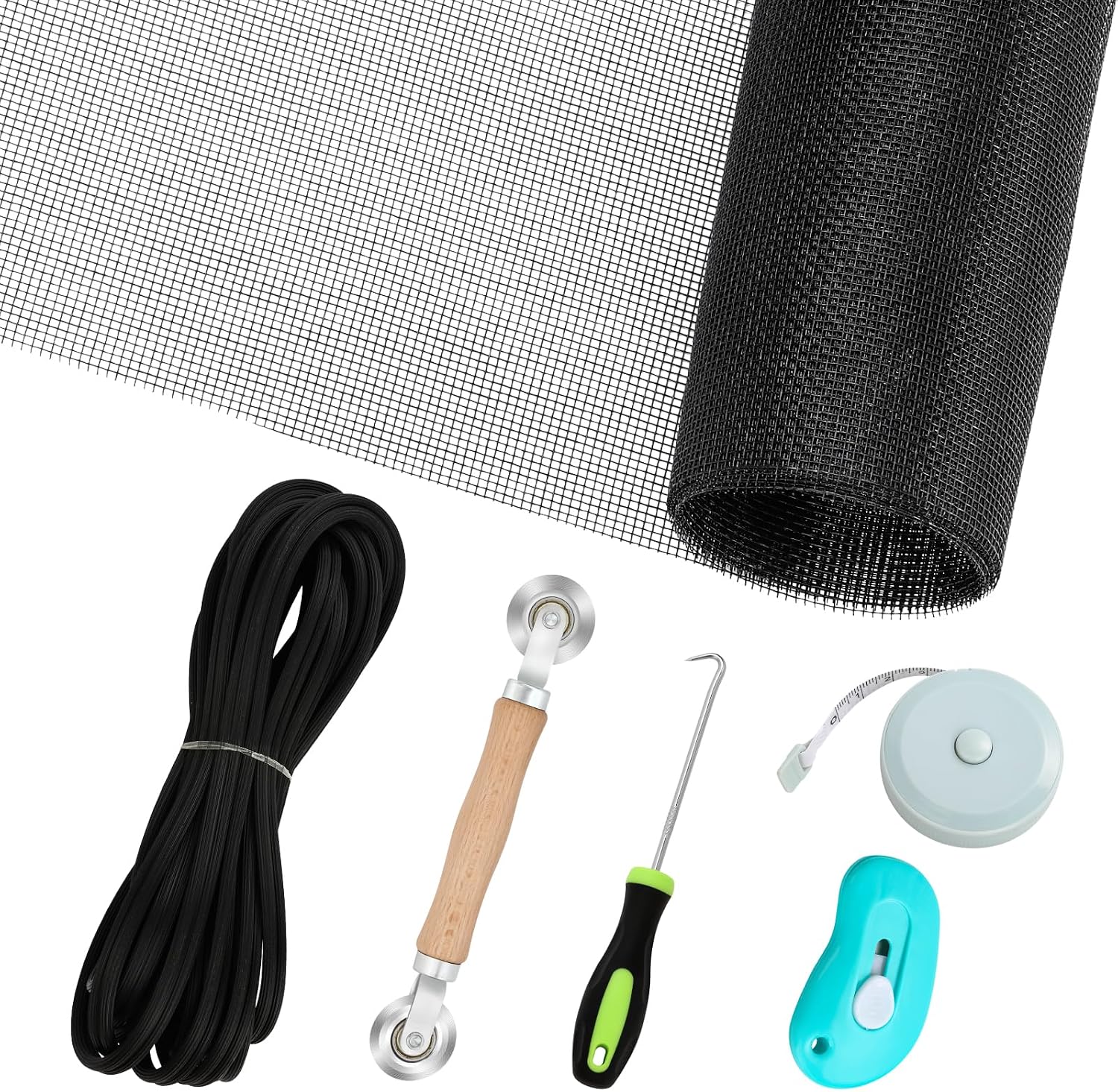 Windows Screen Replacement and Screen Door Repair Kit, 6Pcs Window Screen Fiberglass Mesh Kit