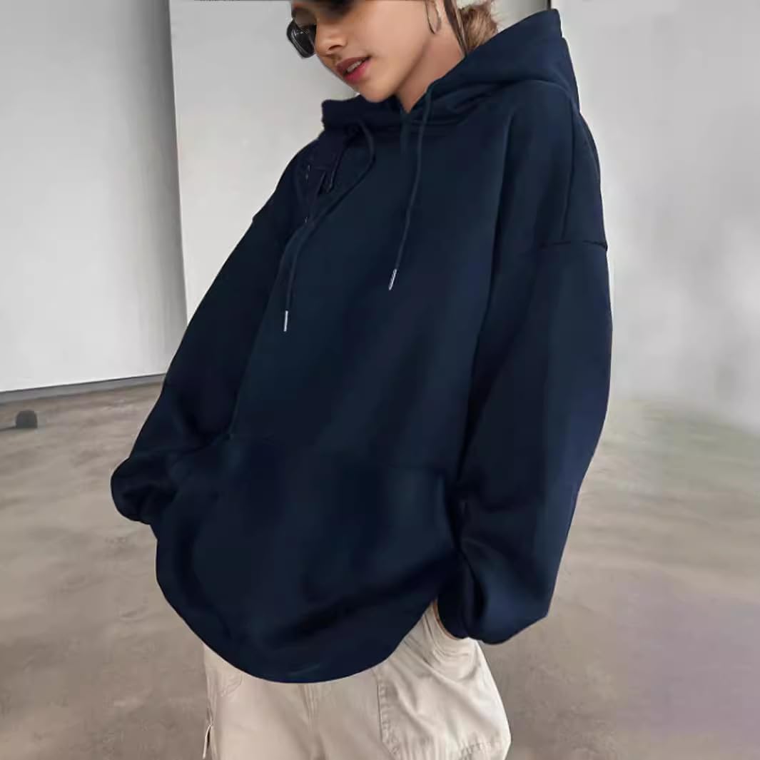 Chic Navy Oversized Hoodie with Leopard Star Print - Hình 2