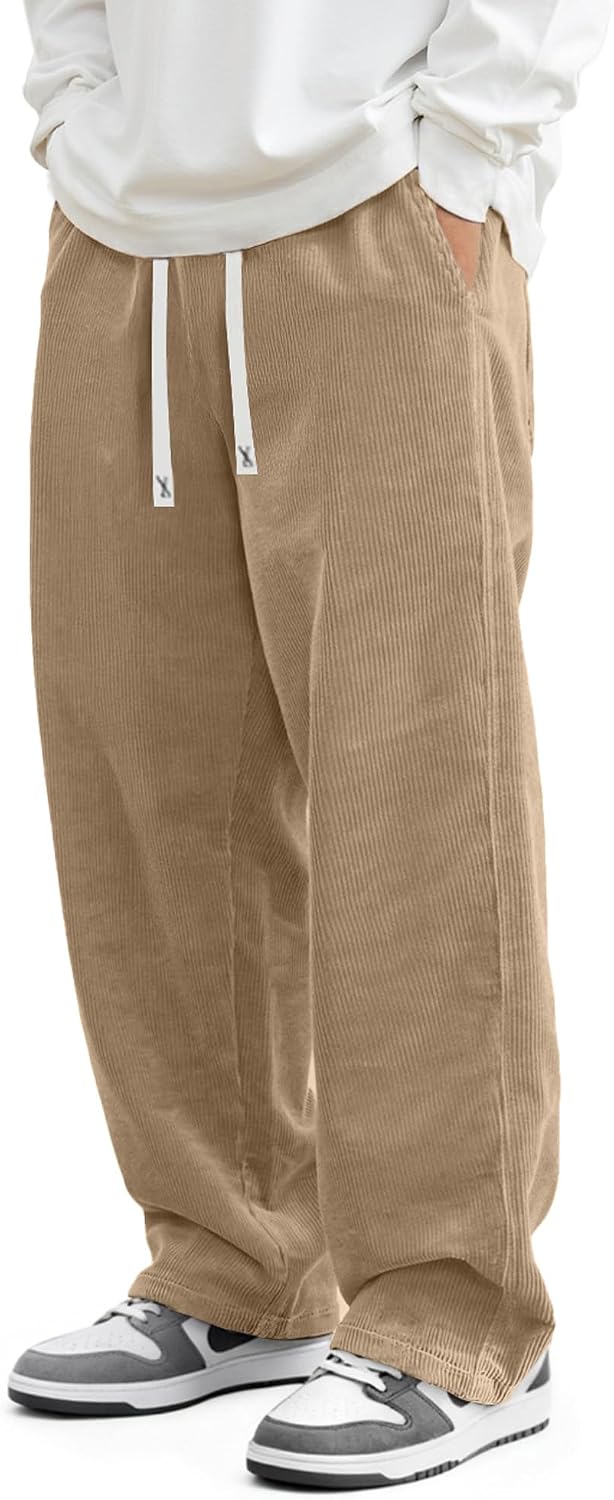 Loose Fit Grey Corduroy Drawstring Pants - Hình 22