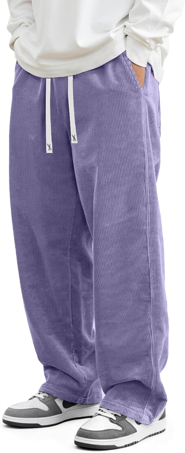 Loose Fit Grey Corduroy Drawstring Pants - Hình 16