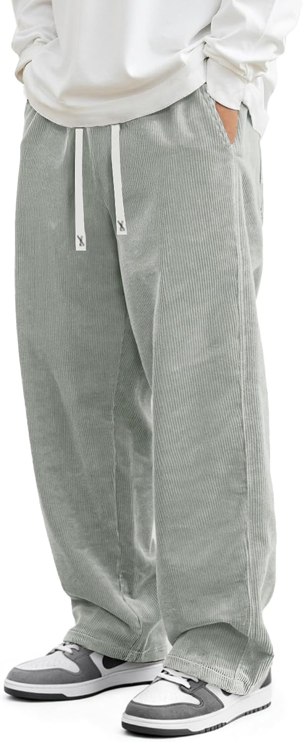 Loose Fit Grey Corduroy Drawstring Pants - Hình 15