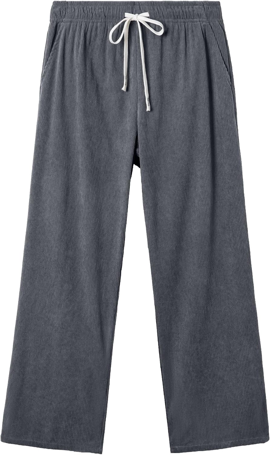 Loose Fit Grey Corduroy Drawstring Pants - Hình 9