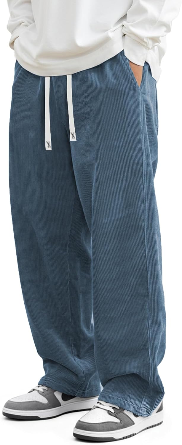 Loose Fit Grey Corduroy Drawstring Pants - Hình 20
