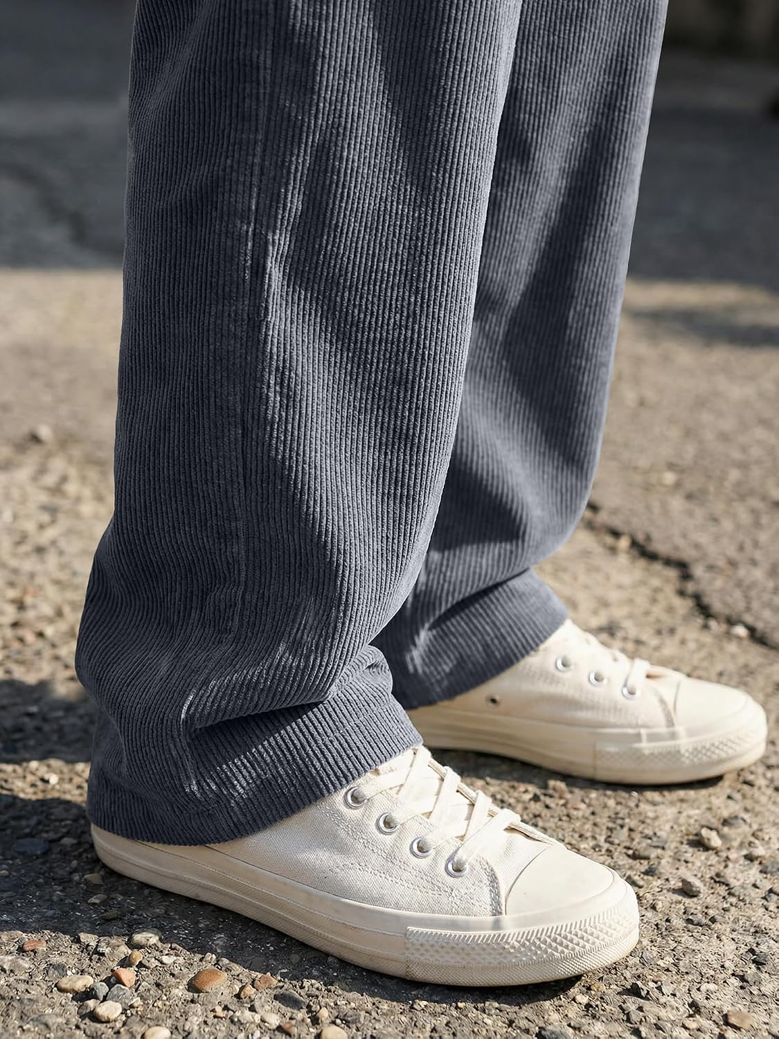 Loose Fit Grey Corduroy Drawstring Pants - Hình 6