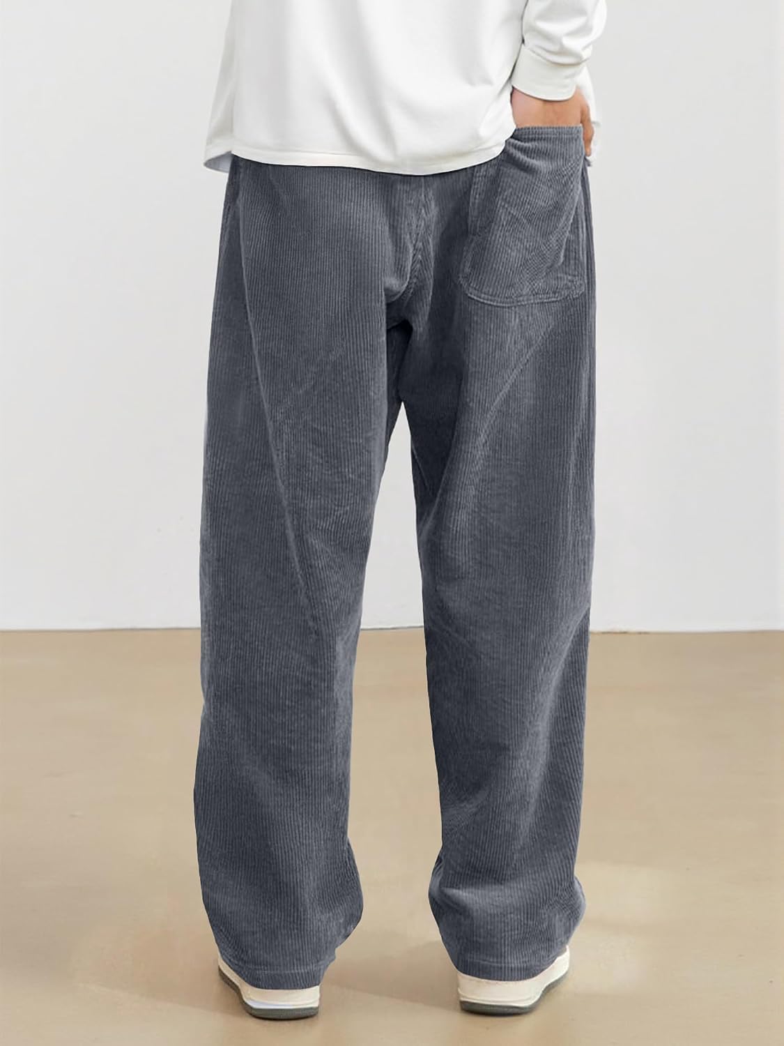 Loose Fit Grey Corduroy Drawstring Pants - Hình 3