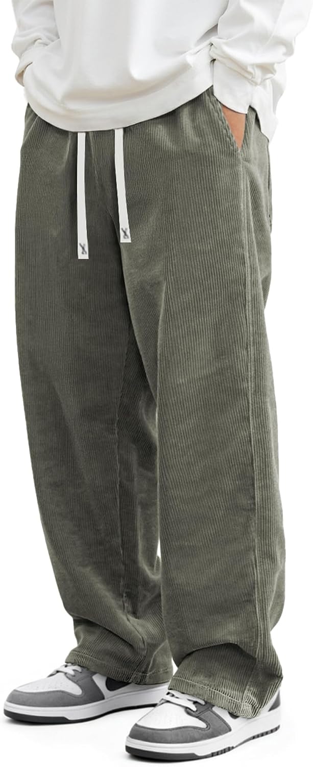 Loose Fit Grey Corduroy Drawstring Pants - Hình 12