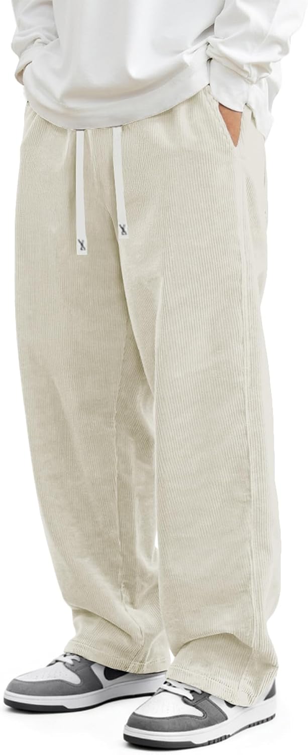 Loose Fit Grey Corduroy Drawstring Pants - Hình 23