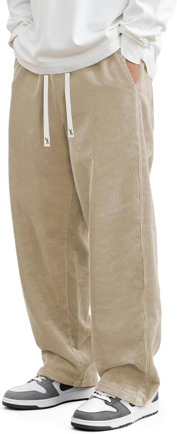 Loose Fit Grey Corduroy Drawstring Pants - Hình 13