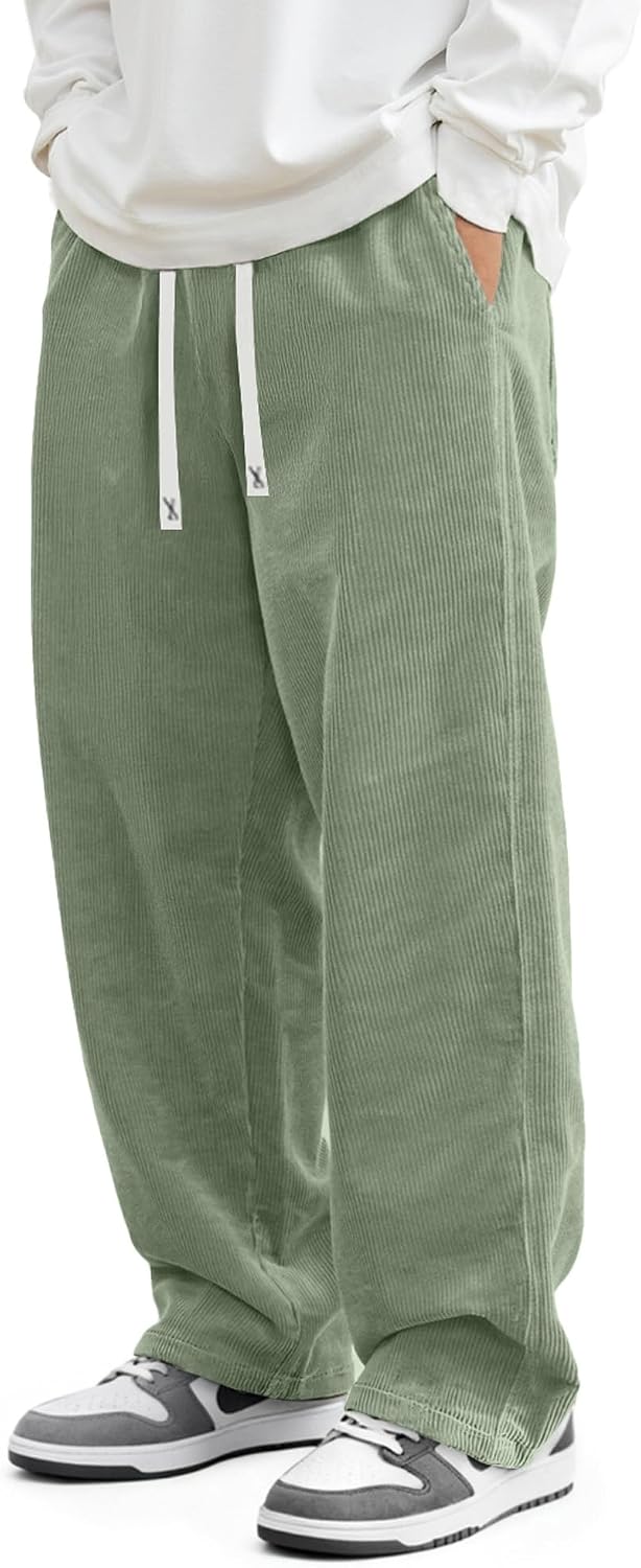 Loose Fit Grey Corduroy Drawstring Pants - Hình 11