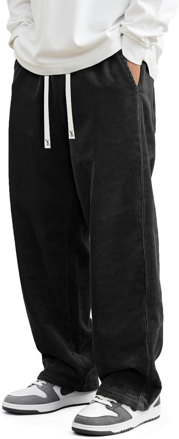 Loose Fit Grey Corduroy Drawstring Pants - Hình 18