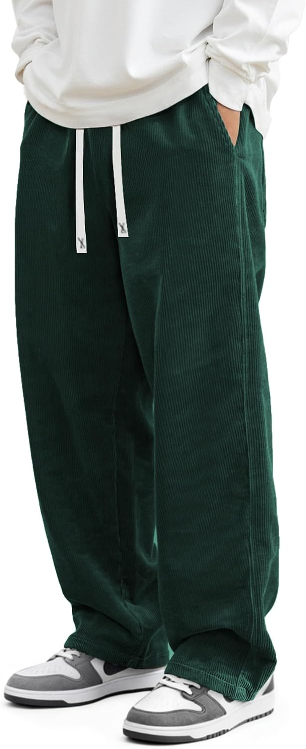 Loose Fit Grey Corduroy Drawstring Pants - Hình 10