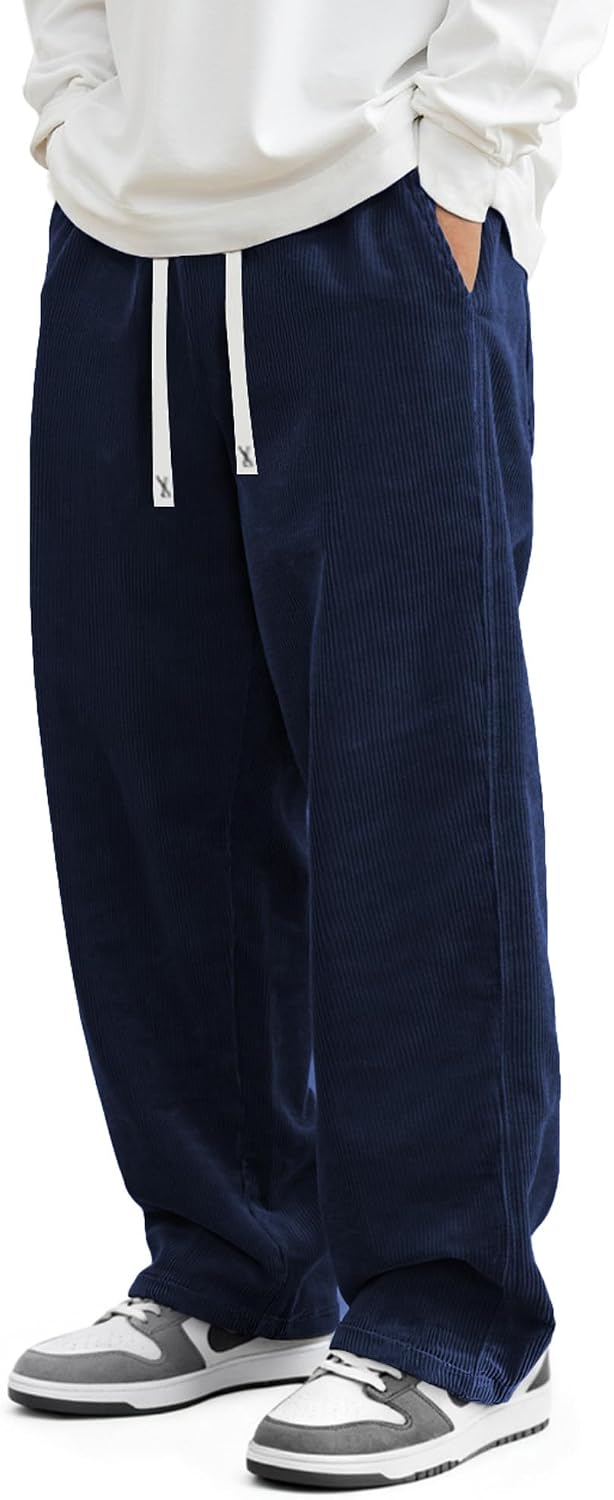 Loose Fit Grey Corduroy Drawstring Pants - Hình 17
