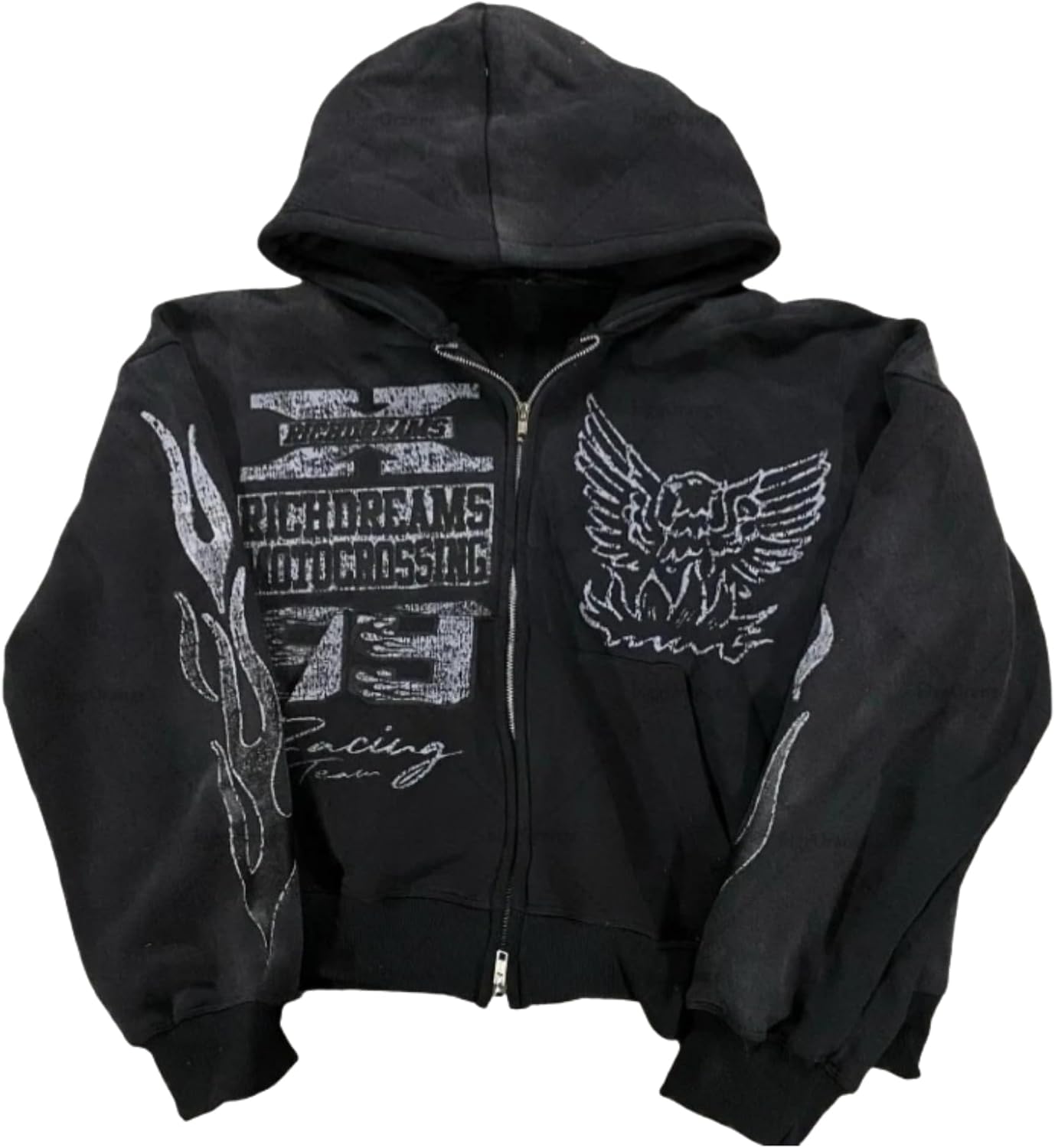 Vintage Washed Red Motocross Zip-Up Hoodie - Hình 7