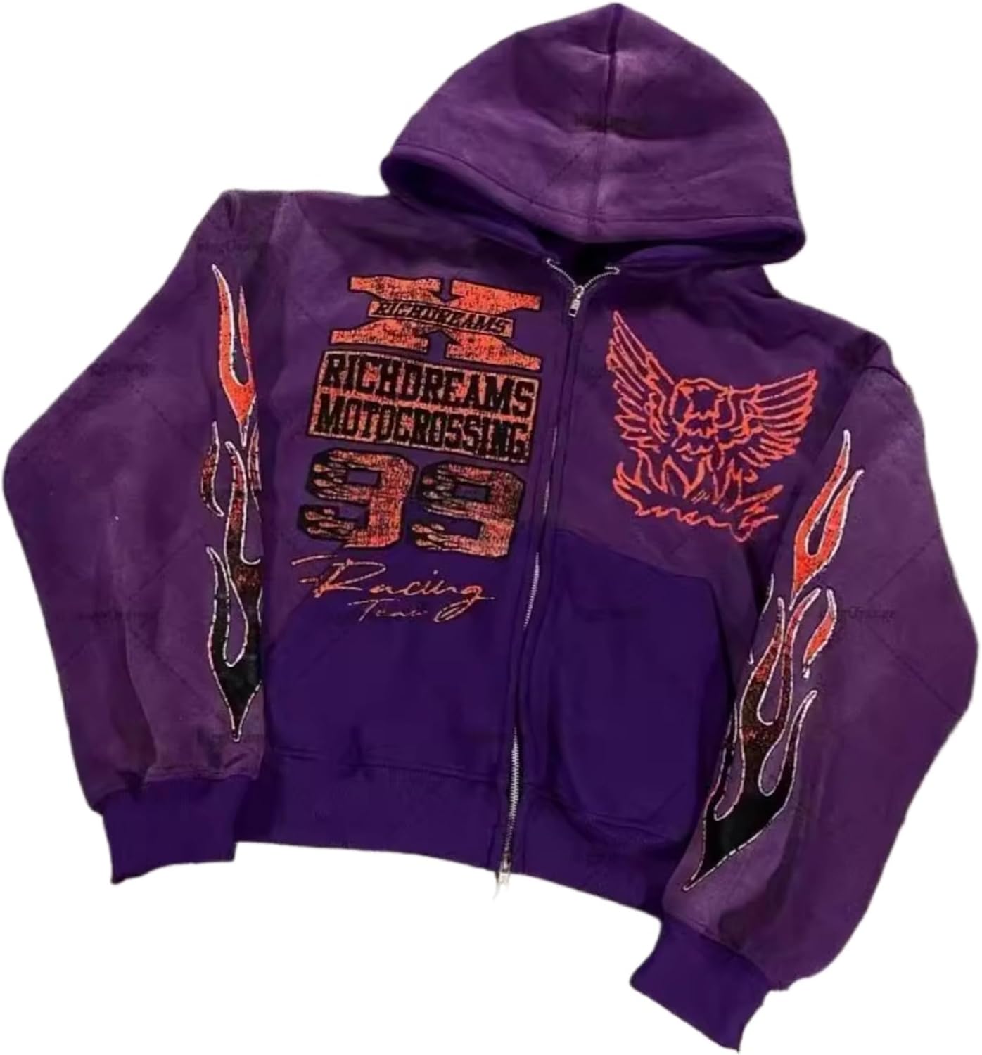 Vintage Washed Red Motocross Zip-Up Hoodie - Hình 6